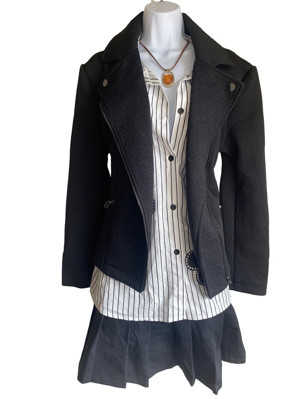 Roz and Ali Plus XL Quilted Zip Up Moto Jacket Black Whimsigoh Goth Fall Office